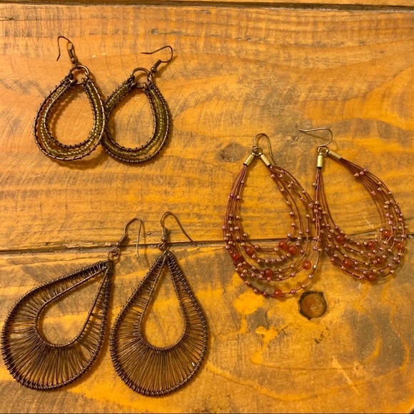 Boho Bronze Beaded Teardrop Statement Earring Set - Picture 11 of 11